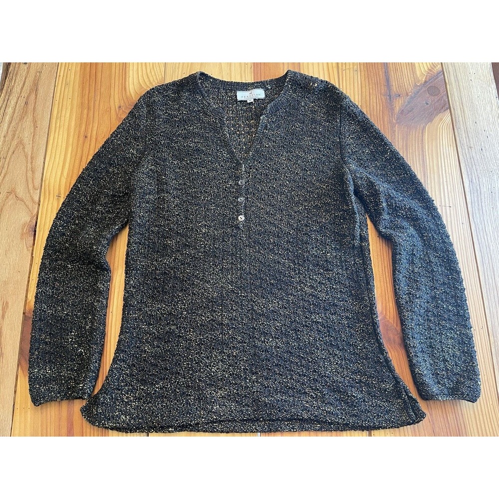 Peruvian Connection Womens Open Knit Pullover Sweater Dark Brown W/Flecks Sz M